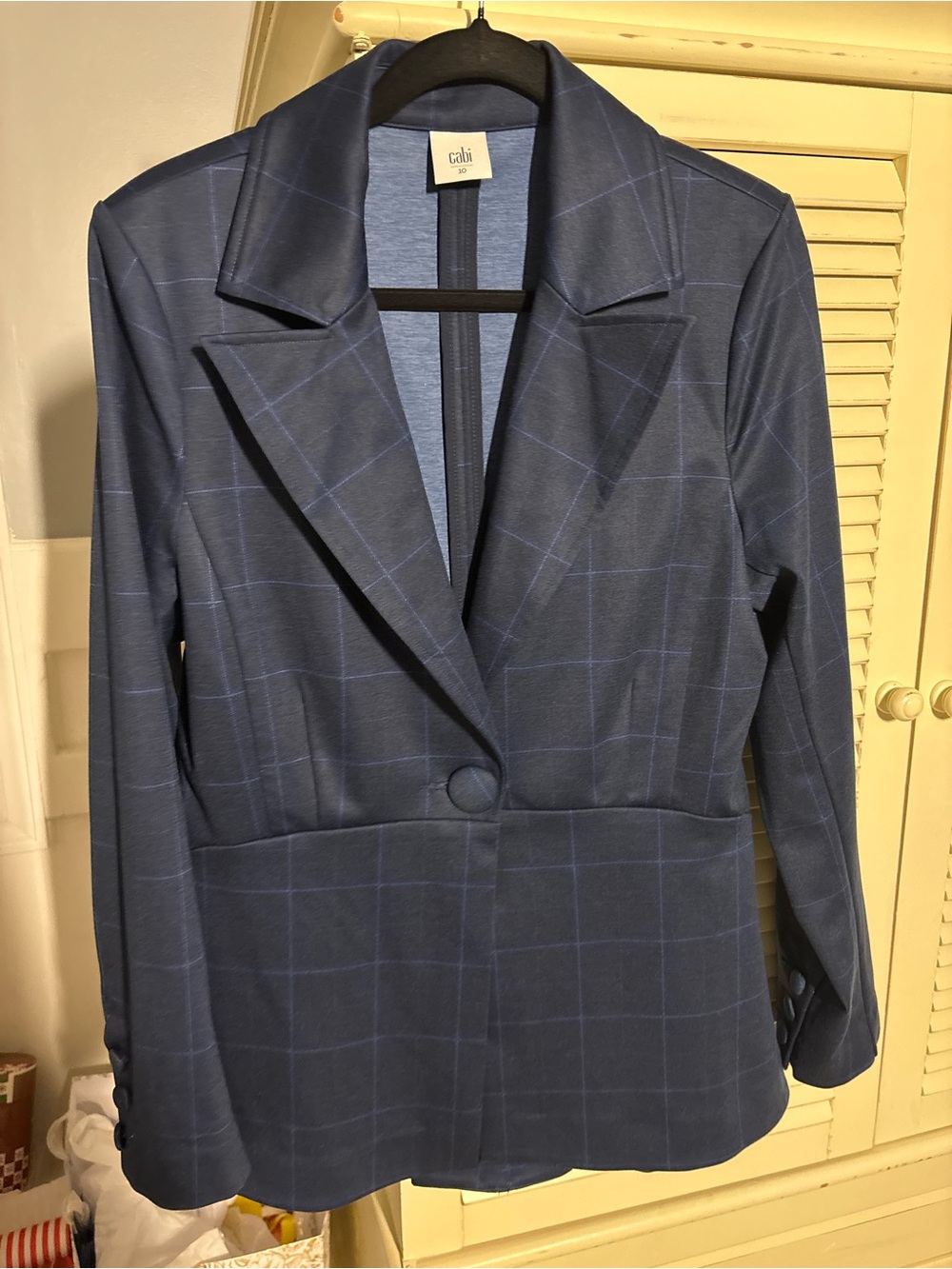 CAbi Navy Windowpane Single-Button Blazer